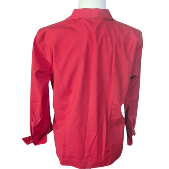 Vtg Talbots Red Shirt Fitted Button Down Tunic Cotton Notched Collar Sz 12 - Picture 5 of 8